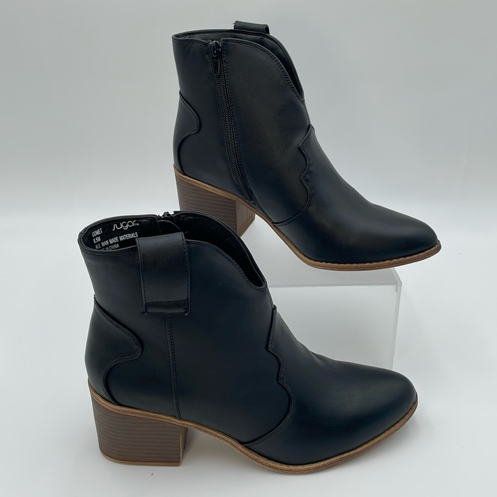 Sugar Comet Ankle NFR Western Pointed Toe Black Side Zip Boots‎ Rodeo Festival